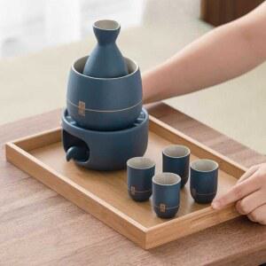 사케 보온 도쿠리 사케병 양초 세트 정종 4컵 워머 술잔 200ml