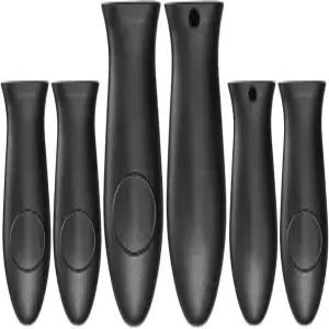 실리콘 핫 핸들 홀더 소형 주철 손잡이 커버 프라이팬 및 그리들 슬리브 그립 대형 블랙 6개