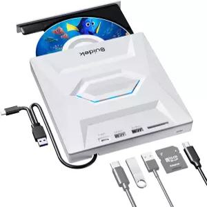 SUIDEK 외장 CD DVD 드라이브 노트북 +/-RW 버너용 울트라 슬림 휴대용 플레이어(SD 카드 리더 USB 3.0