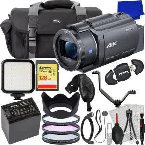 Ultimaxx 고급 Sony FDRAX43 UHD 4K 핸디캠 캠코더 번들 128GB Extreme SDXC 여분 배터리 생활 방수