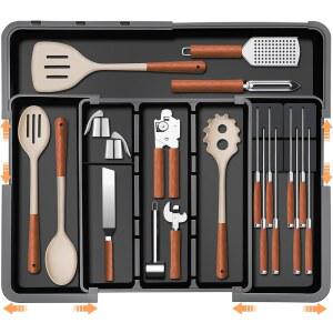 주방용 대형 식기 서랍 정리함 가능한 실버웨어 홀더 및 평판 조리 트레이 주방 탈착식 나이프 블록이 있는 보관함 검은색