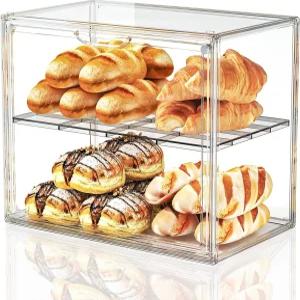 조이잔 페이스트리 디스플레이 케이스 주방 조리대용 2단 빵 상자 마그네틱 도어가 있는 아크릴 용기 및