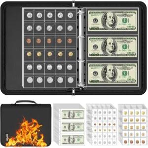 손잡이가 있는 수집가용 코인 바인더 방화 400 포켓 컬렉션 앨범 및 36 종이 화폐 책 소매 동전 지폐