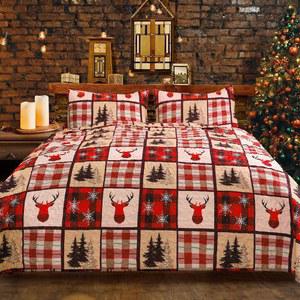 ROMROL 크리스마스 퀼트 세트 퀸 사이즈, 레드 침구 이불 경량 패치워크 엘크스 커버렛 침대 스프레드, 베개 샴 96 * 90 u201D 2개 포함