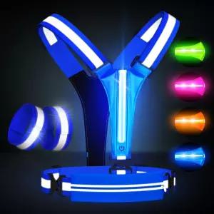 LED 반사 조끼 러닝 기어 세트 방수 휴대폰 가방을 들고 밤에 걷는 러너를 위한 USB 충전식 라이트 업 높은