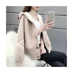 여성가디건 추동 모조밍크 숏 코트 루즈핏 후드 니트 HT4