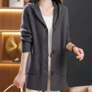 여성 트렌디 아이템 가디건 후드 미디움 니트 추동 오버사이즈 스웨터 코트 케이프 HT4