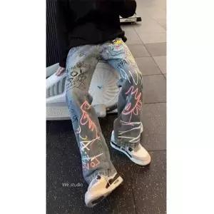 배기팬츠 남성 배기 바지 빈티지 그래피티 청 슬림핏 하이웨스트 admr1