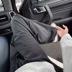 배기팬츠 남성 배기 바지 블랙 시어서커 가을 얇은 통기성 체크 빈티지 커브 admr3