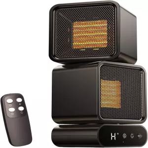 노츠슨 휴대용 듀얼 헤드 스페이스 히터 270° 수동 회전 자동 진동 45°/90°/120° 리모컨 포함 에너지