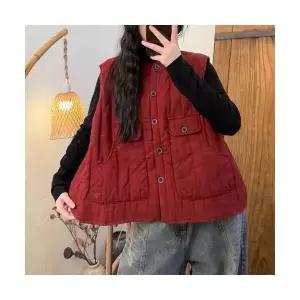 여성 트렌디 아이템 조끼 패딩 면 가을겨울 빈티지 하이넥 스크래치 린넨 나시 HT4