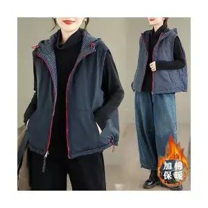 여성 트렌디 아이템 조끼 패딩 양면 후드 면 기모 나시 HT4