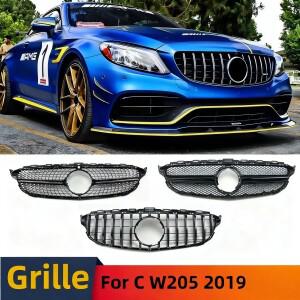 메르세데스 벤츠 C 클래스 W205 2019-2022 스타즈 GT 스타일용 프론트 마스크 그릴 범퍼 미들 그리드 튜닝
