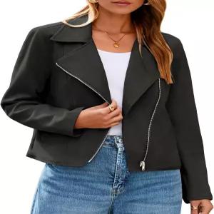 글래머커 여성 인조 스웨이드 재킷 긴 소매 캐주얼 크롭 지퍼 바이커 모토 가을 겨울 의상