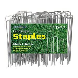 TJBTORJT 50 팩 정원 말뚝 식물 커버 U자형 텐트 지반 말뚝, 조경용 갈바니즈 조경 필수품, 잡초 차단 직물 관개 튜브 방수포 고정 울타리 확보