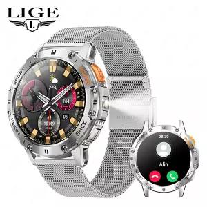 호환  LIGE 530mAh 대용량 배터리 아웃도어 스마트워치 남성용 BT 통화 스포츠 피트니스 팔찌 플래시라이트