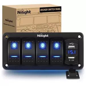 4.8암페어 듀얼 USB 충전기 전압계 방수 12V 24V DC 야간 조명 스티커가 장착된 Nilight 4 갱 로커 스위치