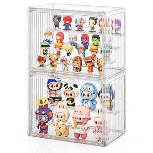 수집품용 조이잔 아크릴 디스플레이 케이스 2팩 4겹 조절 가능한 투명 도형 케이스, 자석 도어 스택형 수집품 박스, 이동식 플레이트 3개 포함 블라인드 박스 - 대형