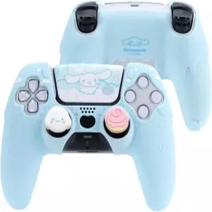 Kuitmor PS5 컨트롤러 커버 스킨 케이스 미끄럼 방지 실리콘 보호 엄지 그립 캡 2개와 스티커 1개가 있는