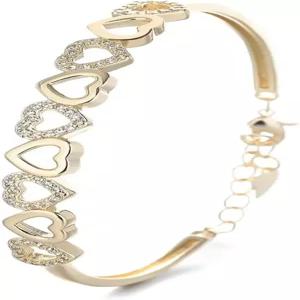 에이미와 아네트 14K 골드 도금 하트 뱅글 조절 가능한 팔찌 크리스탈 포함