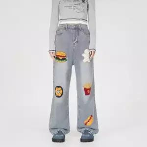 뚜에스틸로 바지 빈티지 부츠컷 와이드 커플 청바지 타올 버거 자수 여성청바지 ADOR1