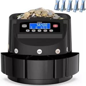 폰노르 코인 카운터 머신 분류기 변경 및 래퍼 롤러 카운팅 정리기 분당 최대 300 자동 분류 배치 블랙