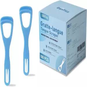 혀 클리너 스크레이퍼 일회용 플라스틱 깨끗한 상쾌한 입냄새 촉진 안전한 접이식 치아 픽 100개 포함