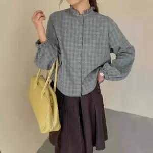 동계 여성패션 체크 셔츠 스트라이프 투버튼 블레이저 계열 DL4