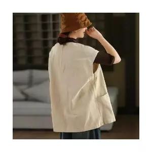 여자롱가디건 가을 빈티지 린넨 조끼 라운드 하프 기장 카디건 상의 ible3