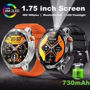 호환  LIGE 730mAh LED Flashligh 스마트 시계 1.75 인치 AMOLED 스크린 블루투스 통화 3ATM 방수 남성 Sma