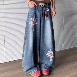 남성용 바지 청 빈티지 배기핏 워싱 별 패치 슬림핏 커프스 MODU1