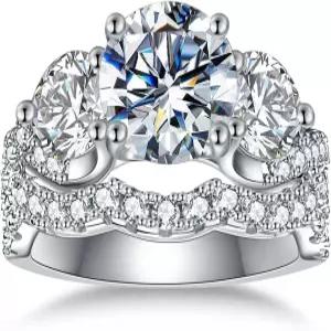 LOIPURI 여성용 스톤 모이사나이트 웨딩 브라이덜 링 세트 라운드 컷 5CTTW D 컬러 VVS1 약혼 약속 기념