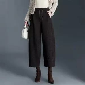 팬츠 여자 모직 겨울 트렌디 아이템 기모 커프스 허리밴딩 슬림핏 블루머 와이드 9부 HT4