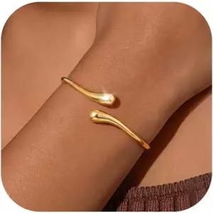 트렌디한 여성용 로바이스 골드 팔찌 14K 도금 뱅글 커프 청키 트위스트 변색되지 않은 저자극성 주얼리