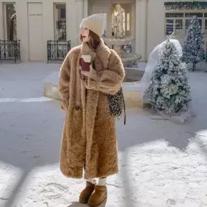 여자 롱 겨울 트렌디 아이템 코트 모피 털가죽 일체형 램스울 바캉스룩 HT4