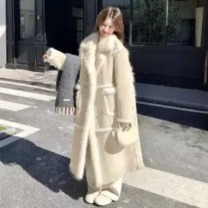 여성용 겨울 코트 롱털 일체형 밀랍 양털 부드러운 아이템 퍼 모피 트렌디 HT4