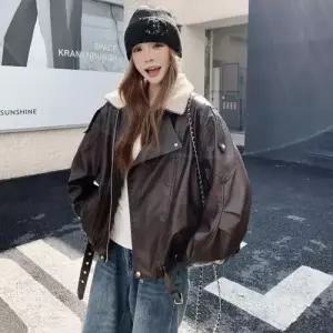 겨울 여성 모피 일체형 기모 가죽 스웨이드 도톰 칼라 코트 숄 트렌디 아이템 HT4