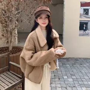 여친 겨울 트렌디 아이템 코트 모피 양면 양털 일체형 터틀넥 세무 무스탕 HT4