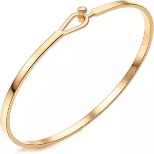 여성용 다인티 골드 바 브레이슬릿 심플 섬세한 얇은 커프 뱅글 후크 18K 도금 핸드메이드 미니멀리스트