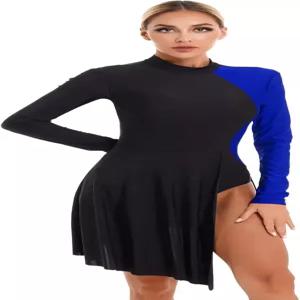 이니임 여성 피겨 스케이팅 드레스 레이스 긴팔 비대칭 서정 발레 댄스 레오타드