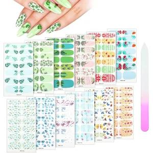 메이스 168피스 12매 네일 스트립 여름 풀 랩 폴리시 스티커 셀프 접착 아트 데칼 스트립과 여성 DIY용