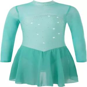 칙트리 유스 걸스 메시 스플라이스 긴 소매 라인스톤 피겨 스케이팅 드레스 발레 투투 레오타드