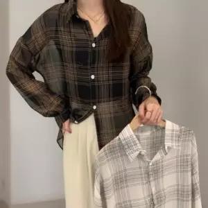 [신상오픈런]여성 키치 무드 체크 루즈핏 7부 셔츠 블라우스 (41571253)