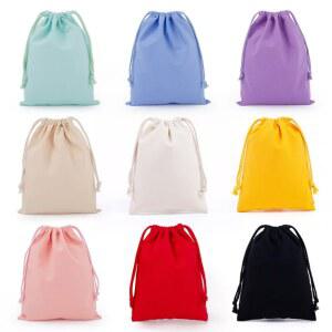 DRAWSTRING 저장 가방 사탕 재사용 방진 자루를 주머니에 캔버스 흰색 선물 가능한 패키지 잡화 구성
