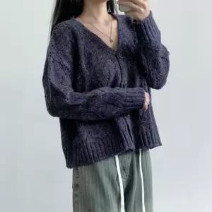 [신상오픈런]여성 다이아 패턴 가을 브이넥 루즈핏 니트 가디건 (42612490)