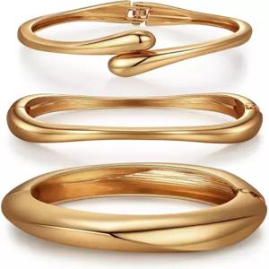 여성용 청키 골드 뱅글 팔찌 트렌디 14K 도금 커프 스택 다인 세트 패션 주얼리 선물