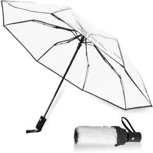 심세저리 클리어 접이식 우산 자동 개폐 휴대용 여행용 투명 비 바람 눈을 위한 가벼운 방풍