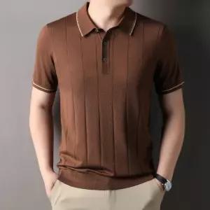 남자카라반팔티 여름 원사 혼방 캐주얼 니트 터틀넥 반팔 티 ible1