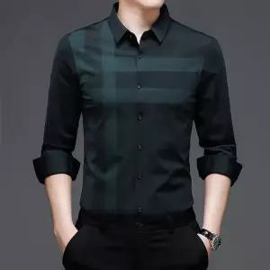 보니따스 남자 봄 가을 캐주얼 셔츠 긴팔 남방 중년 합체 터틀넥 솔리드 프린트 헴프 ADOR1