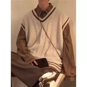 남성 니트 빈티지 브이넥 스웨터 조끼 봄가을 민소매 풀오버 나시 코트 admr3